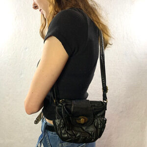 Womens‎ Y2K Micro Purse Black Soft Vegan Leather Crossbody Option Side Pockets